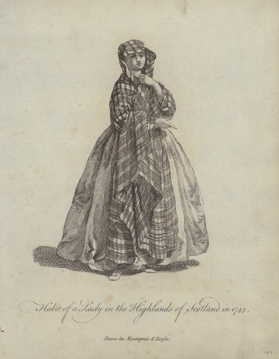 Kostuum van een dame in de Hooglanden van Schotland in 1745 door English School